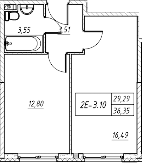 1-комнатная квартира 36.35 м², 11/11 эт., Комплекс апартаментов «Zoom на Неве»